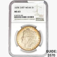 1878 7/8TF Morgan Silver Dollar NGC MS63 Weak