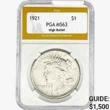 1921 Silver Peace Dollar PGA MS63 High Relief