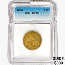 1858 Seated Liberty Quarter ICG EF40