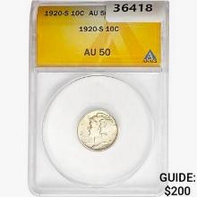 1920-S Mercury Silver Dime ANACS AU50