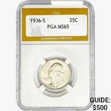 1936-S Washington Silver Quarter PGA MS65