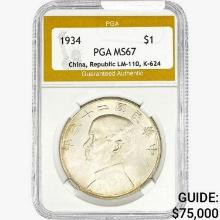 1934 $1 China Republic PGA MS67 LM-110, K-624