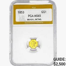 1853 Octagonal California Gold Dollar PGA MS65 BG-531