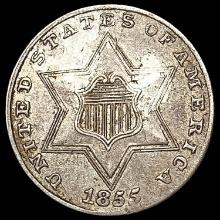 1855 Silver Three Cent CLOSELY UNCIRCULATED