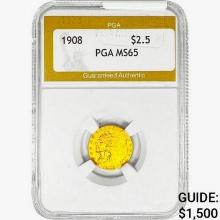 1908 $2.50 Gold Quarter Eagle PGA MS65