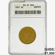 1857 Braided Hair Half Cent ANACS MS61 BRN