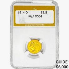 1914-D $2.50 Gold Quarter Eagle PGA MS64