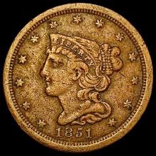 1851 Braided Hair Half Cent LIGHTLY CIRCULATED