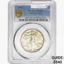 1942 Walking Liberty Half Dollar PCGS MS64 DDR FS-801