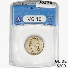 1932-D Washington Silver Quarter ANACS VG10