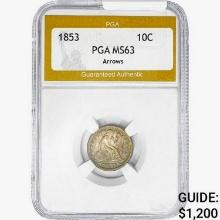 1853 Seated Liberty Dime PGA MS63 Arrows