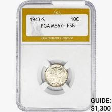 1943-S Mercury Silver Dime PGA MS67+ FSB