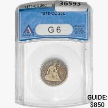 1875-CC Twenty Cent Piece ANACS G6