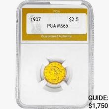 1907 $2.50 Gold Quarter Eagle PGA MS65