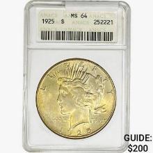 1925 Silver Peace Dollar ANACS MS64