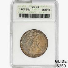 1943 Walking Liberty Half Dollar ANACS MS65