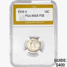 1939-S Mercury Silver Dime PGA MS65 FSB