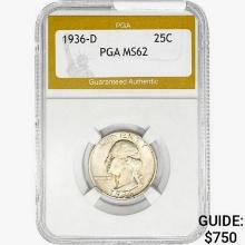 1936-D Washington Silver Quarter PGA MS62