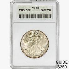 1945 Walking Liberty Half Dollar ANACS MS65