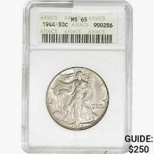 1944 Walking Liberty Half Dollar ANACS MS65