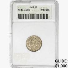 1889 Nickel Three Cent ANACS MS62