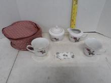 Sanko China, China Rose Pattern, cups, creamer/sugar