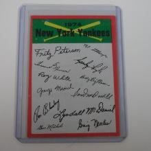 1974 TOPPS BASEBALL NEW YORK YANEKEES TEAM CHECKLIST