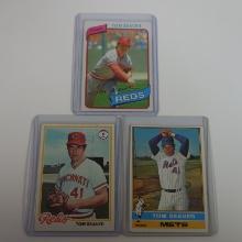 1970'S - 1980'S TOPPS TOM SEAVER THREE CARD LOT METS REDS VINTAGE