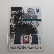 2013 DONRUSS ELITE ZACH ERTZ DUAL JERSEY RELIC ROOKIE CARD #D 182/399 EAGLES