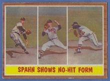 1962 Topps #312 Warren Spahn Shows No Hit Form