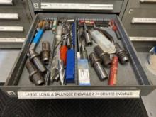 Drawer of Ballnose Endmills, 14 Degree Endmills. See photo.