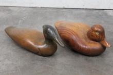 2 Beautifully Crafted Hand Carved Duck Decoys, No Makers Mark FOLK ART