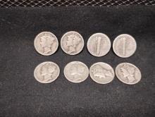 (8) USA 1937 MERCURY DIMES