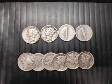 (10) USA 1942 MERCURY DIMES