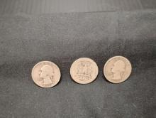 (3) SILVER 1935 WASHINGTON QUARTERS - MINT UNKNOWN