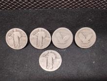 (5) USE 1926 SILVER STANDING LIBERTY QUARTERS