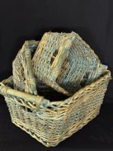 Set of Three Wooden Handle Wicker Baskets