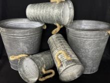 (5) Galvanized Buckets with Rope Handles