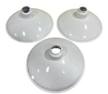 3- Matching Industrial Porcelain Lamp Shades 15" across, minor damage to top of one, see pics