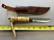 Norge Decorated Wooden Handle Knife, appears to be from Norway, w/ sheath, nice looking knife