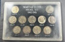 Wartime Silver Nickel Set in Holder, 11 nickels total