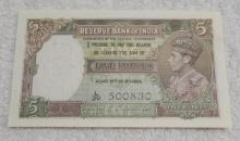 1936 India 5 Rupees Banknote