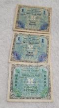 3- 1944 Dutch Military Currency Fractional banknotes, sells times the money