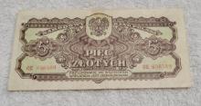 1944 Poland 5 Zlotch Banknote