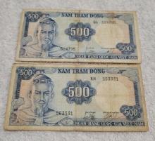 2- 1971 S. Vietnam 500 Dong Banknotes, sells times the money