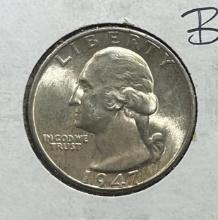 1947-D Washington Quarter, 90% silver, BU