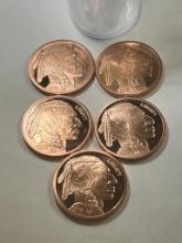 5- One Ounce .999 Copper Rounds, sells times the money