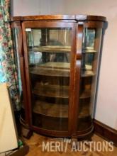 Oak curved glass china hutch