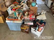 Large assortment of games, puzzles, VCR tapes, vintage toys