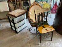 Frosty wooden straight chair, metal chair, storage container, mirror